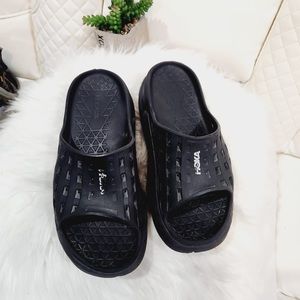 Hoka One One Ora Recovery Black Super Cushioned Comfort Slides Cut out Top